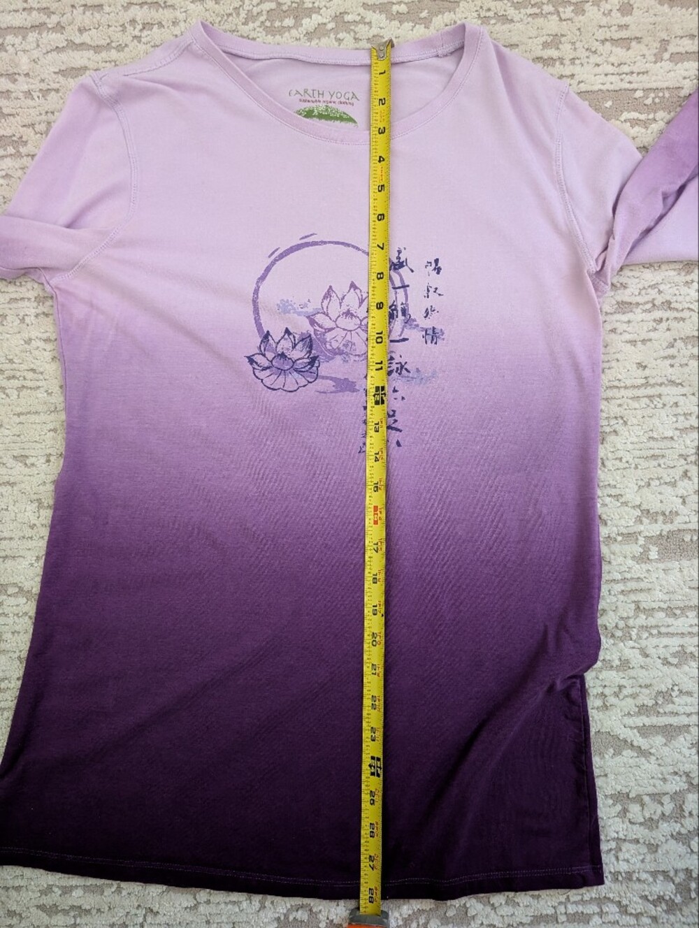 Earth Yoga XL Organic Cotton Blend Long Sleeve Top Purple Ombre w Flower Design - Picture 9 of 10